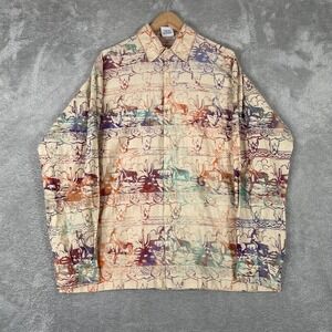 Rum Reggae Button Down Shirt Mens Medium Beige Batik Southwestern Cowboy Vintage